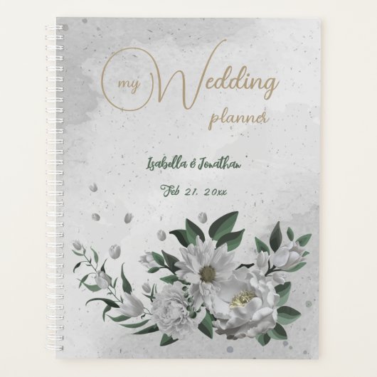 Romantische weiße Blume & grüne Blätter Hochzeit Planer (Vorderseite)