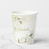 romantische weiße Blume im Grünen Pappbecher (Vorderseite)