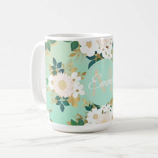 Romantische weiße Blume Mini-Aquarelldesign Kaffeetasse (Vorderseite Links)