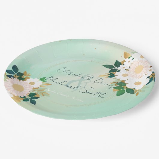 Romantische weiße Blume Mini-Aquarelldesign Pappteller (Schrägansicht)