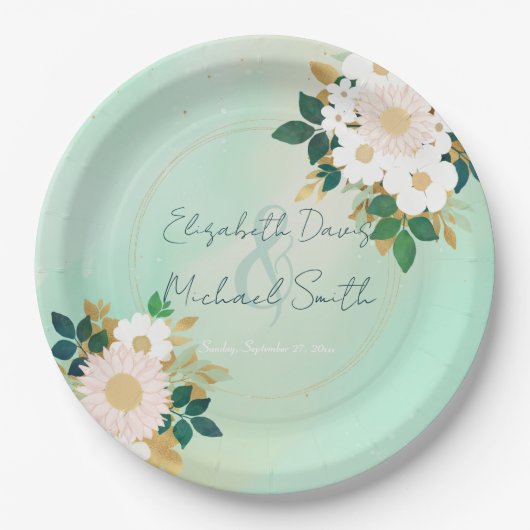 Romantische weiße Blume Mini-Aquarelldesign Pappteller (Vorderseite)