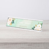 Romantische weiße Blume Mini-Aquarelldesign Schreibtischnamensplakette (Vorderseite )