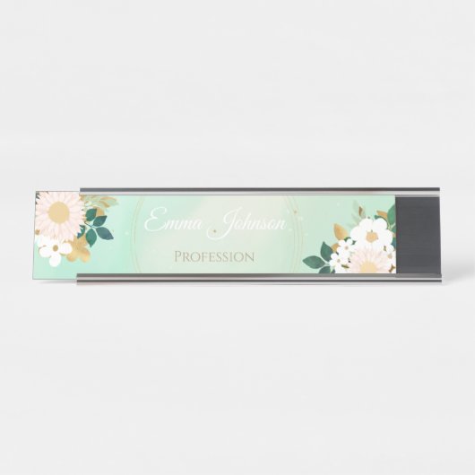 Romantische weiße Blume Mini-Aquarelldesign Schreibtischnamensplakette (Vorderseite )