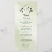 romantische weiße Blume mit grünen Blätter Menükarte (Vorderseite)