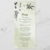 romantische weiße Blume mit grünen Blätter Menükarte (Vorderseite)