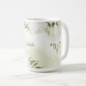 romantische weiße Blume mit hübschen grünen Blätte Kaffeetasse (VorderseiteRechts)