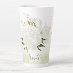 romantische weiße Blume mit hübschen grünen Blätte Milchtasse