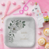 Romantische weiße Blume und grüne Blätter Pappteller (Party)