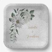 Romantische weiße Blume und grüne Blätter Pappteller (Vorderseite)