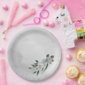 Romantische weiße Blume und grüne Blätter Pappteller (Party)