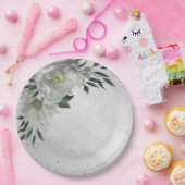 Romantische weiße Blume und grüne Blätter Pappteller (Party)