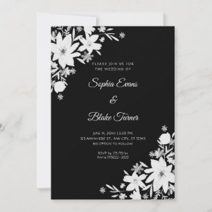 Romantische weiße Blumen Florale schwarze Hochzeit Einladung