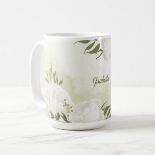 romantische weiße Blumen mit hübschen grünen Blätt Kaffeetasse