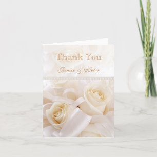 Romantische weiße Creme-Rosen Hochzeit Danke