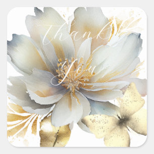 Romantische weiße goldene Blume danke Quadratischer Aufkleber