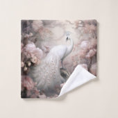 Romantische Weiße Pfaue und Rosa Blume Badhandtuch Set (Waschlappen)