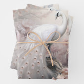 Romantische Weiße Pfaue und Rosa Blume Geschenkpapier Set (Beispiel)