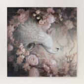 Romantische Weiße Pfaue und Rosa Blume Puzzle (Horizontal)