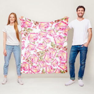 Romantische weiße rosa gelbe Sommer-Rosen-Blumen Fleecedecke