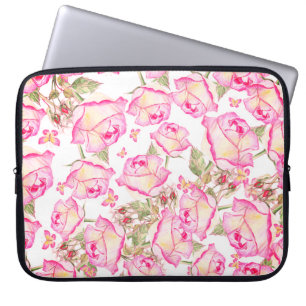 Romantische weiße rosa gelbe Sommer-Rosen-Blumen Laptopschutzhülle