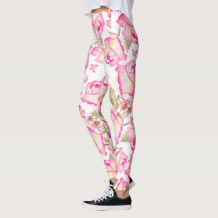 Romantische weiße rosa gelbe Sommer-Rosen-Blumen Leggings