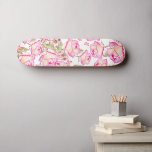 Romantische weiße rosa gelbe Sommer-Rosen-Blumen Skateboard