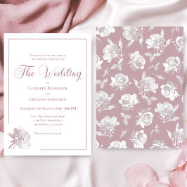 Romantische weiße Rosé-Blumenhochzeit Einladung