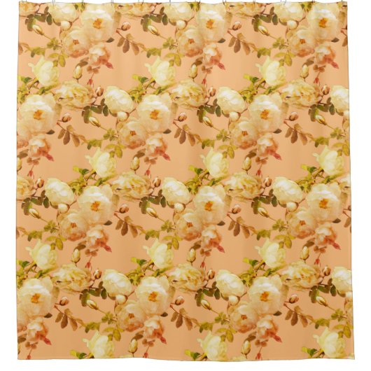 Romantische weiße Rosen auf Orange Duschvorhang (Vorderseite)