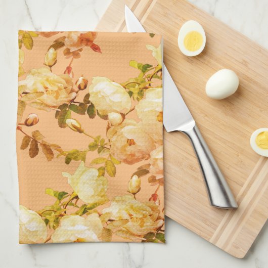 Romantische weiße Rosen auf Orange Geschirrtuch (Viertel Falte)