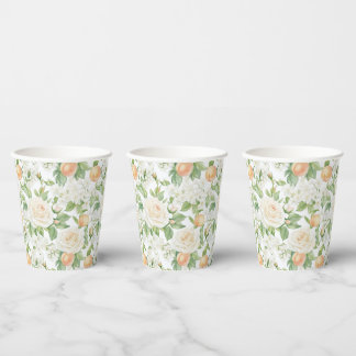 Romantische weiße Rosen Blumen Pfirsiche Hochzeit Pappbecher