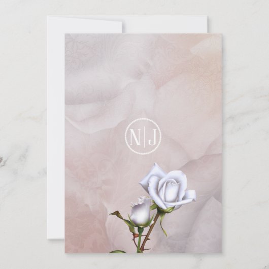 Romantische weiße Rosen Elegante Blumenhochzeit Einladung (Rückseite)