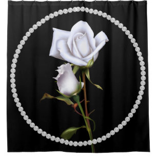 Romantische Weiße Rosen Elegante Florale Chic Schw Duschvorhang