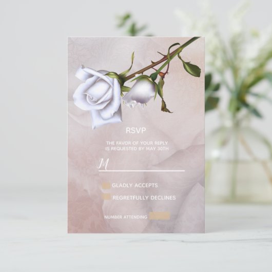 Romantische Weiße Rosen Elegante UAWG RSVP Karte (Stehend Vorderseite)