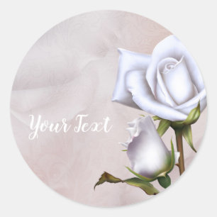 Romantische weisse Rosen Elegantes Hochzeitsgesche Runder Aufkleber