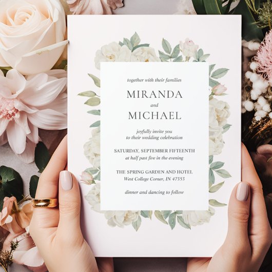 Romantische Weiße Rosen Elegantes WEDDING Einladung