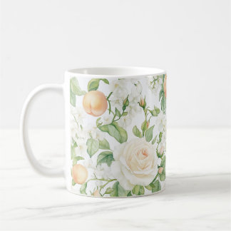 Romantische weiße Rosen Florale Pfirsiche Kaffeetasse