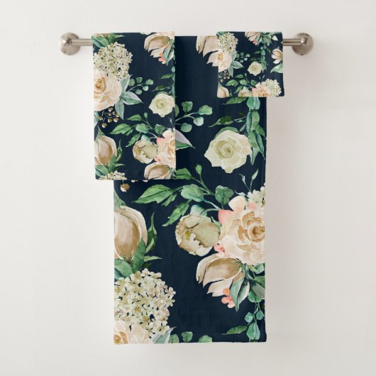 Romantische Weiße Rosen und Hydrangea-Blume Badhandtuch Set (Insitu)