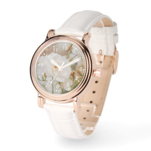 Romantische weiße Rosenblumen Foto und benutzerdef Armbanduhr