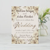 Romantische weiße rustikale Rose Hochzeitsfeiern Einladung (Stehend Vorderseite)