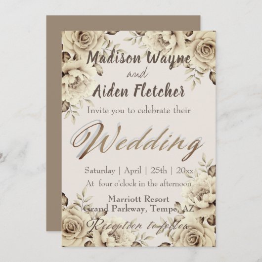 Romantische weiße rustikale Rose Hochzeitsfeiern Einladung (Vorne/Hinten)