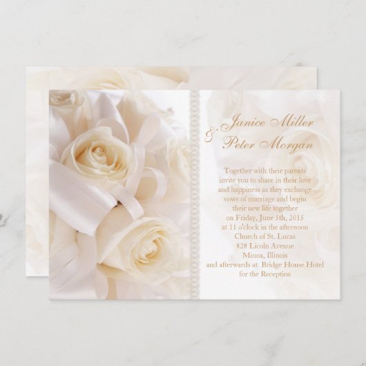 Romantische weiße Sahnerosess, die Einladung (Vorne/Hinten)