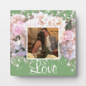 Romantische weiße Spitzen-Hydrangeas, rosa Rosen Fotoplatte (Vorderseite)