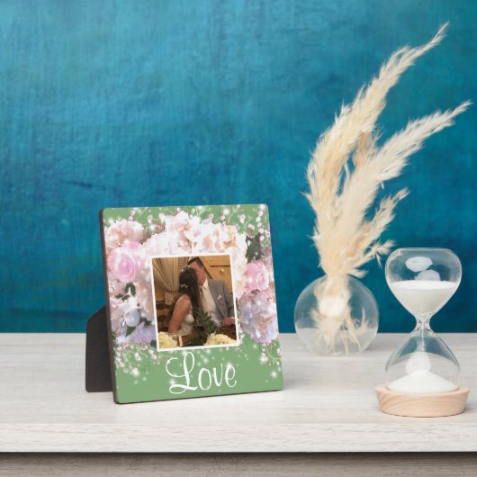 Romantische weiße Spitzen-Hydrangeas, rosa Rosen Fotoplatte (InSitu)