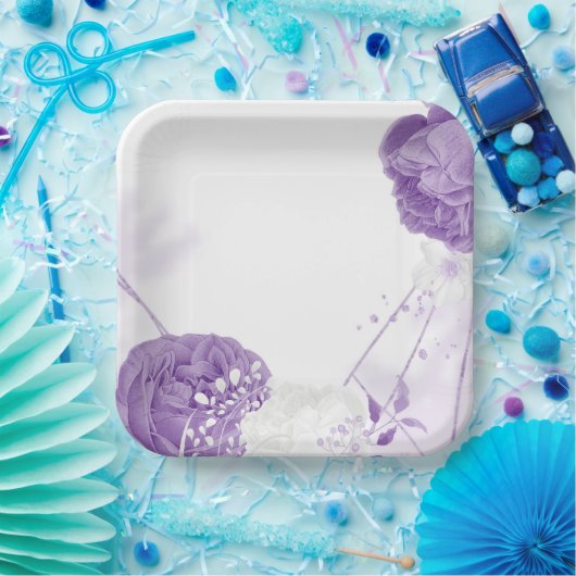 romantische, weiße und lila Hochzeit Pappteller (Party)