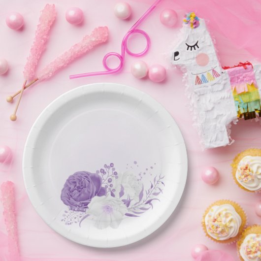 romantische, weiße und lila Hochzeit Pappteller (Party)