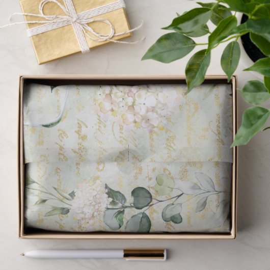 Romantische Weiße Vegetation & Gold Botanische Flo Seidenpapier (Geschenk)