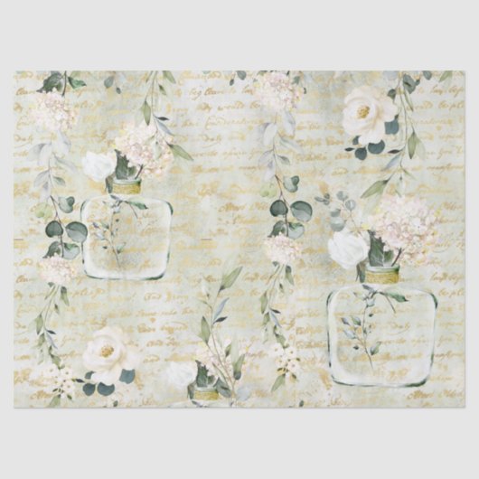 Romantische Weiße Vegetation & Gold Botanische Flo Seidenpapier (Vorderseite)