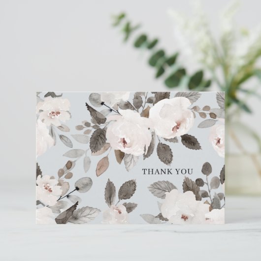 Romantische Weißfarben Rose Danke Karte (Stehend Vorderseite)