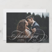 Romantische Weißkalligraphie 2 Foto Hochzeit Dankeskarte (Vorderseite)