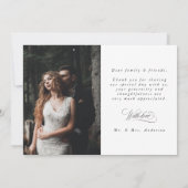 Romantische Weißkalligraphie 2 Foto Hochzeit Dankeskarte (Rückseite)